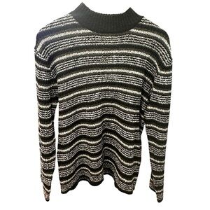 Worthington Black and White Crewneck Sweater with Striped Pattern